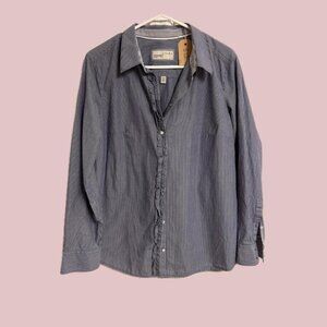 Blue Striped Ruffle Button Up Shirt